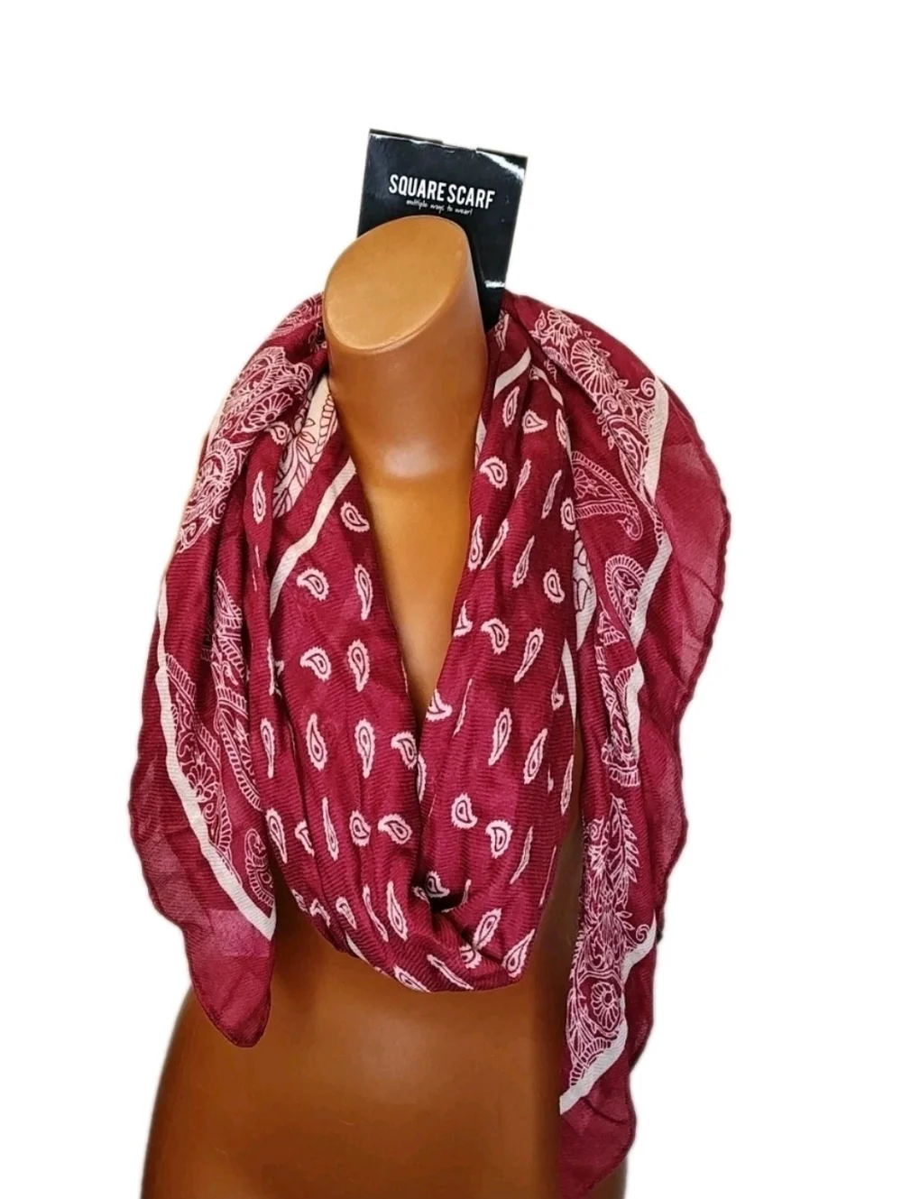 Western Boho Gauzy Bandana Blanket Wrap Scarf Maroon Red Pailsey 48